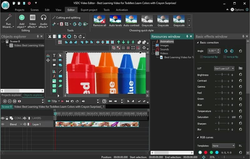 VSDC‑Benutzeroberfläche