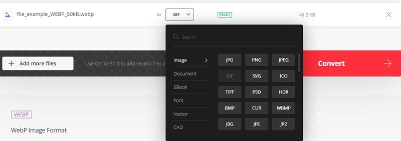 Convertio WEBP in GIF