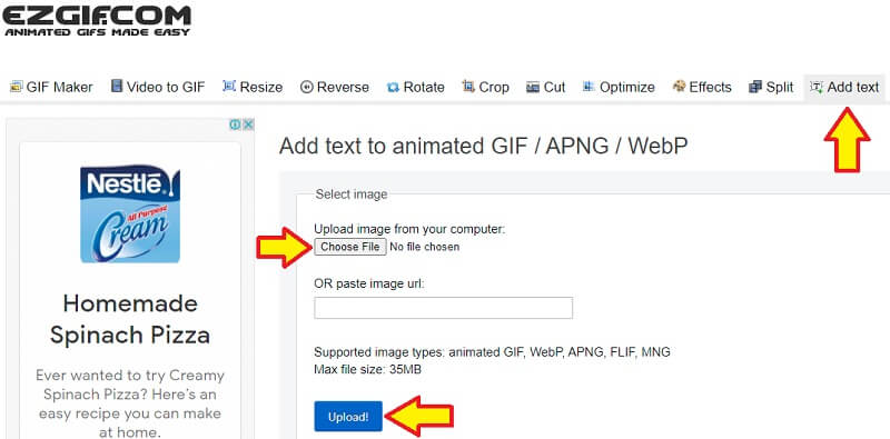 Ezgif GIF-Datei hochladen