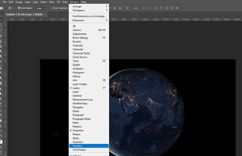 Photoshop GIF-Maker Zeitleiste öffnen
