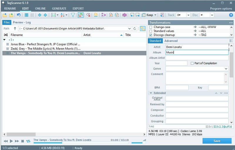 TagScanner-Oberfläche