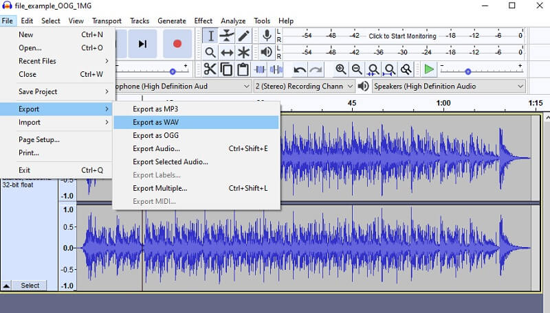 Audacity Datei konvertieren OGG in WAV