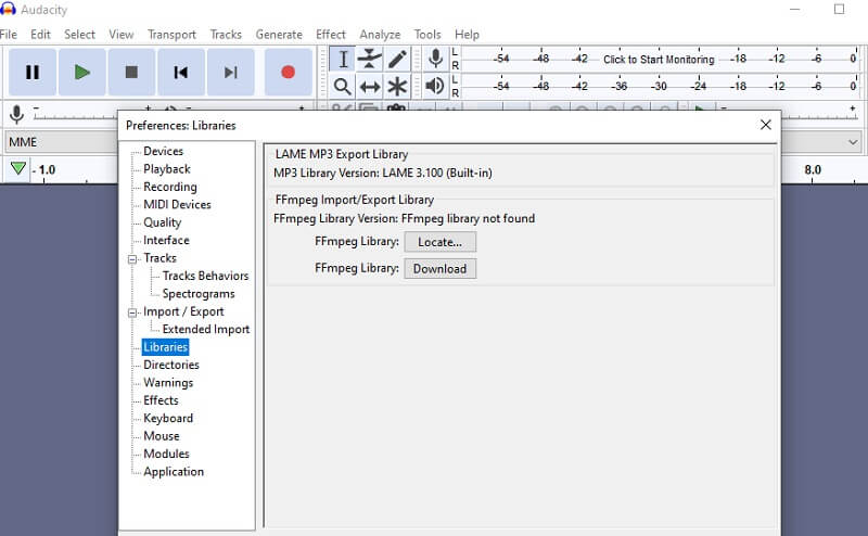 Audacity Bibliothek suchen M4A zu WAV