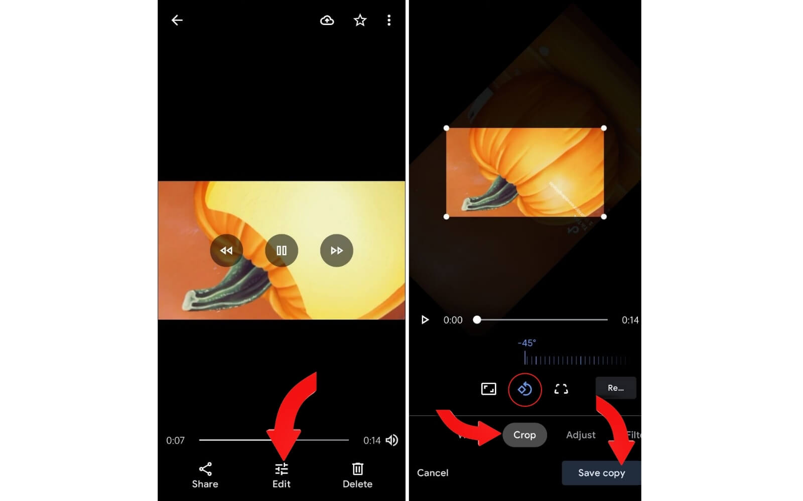Google Fotos Video auf Android drehen Video drehen und speichern