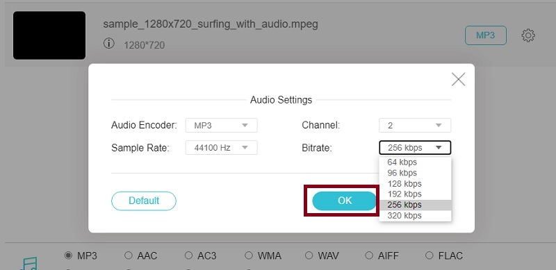 Vidmore Foac Ausgabeeinstellungen ändern MPEG in MP3