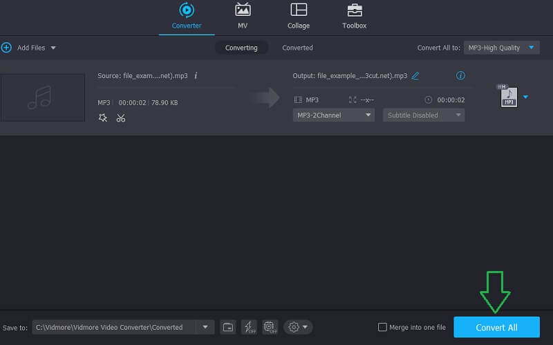 Vidmore VC Ausgabe speichern MP3-Datei zuschneiden