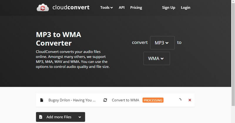 Cloudconvert Online-Oberfläche