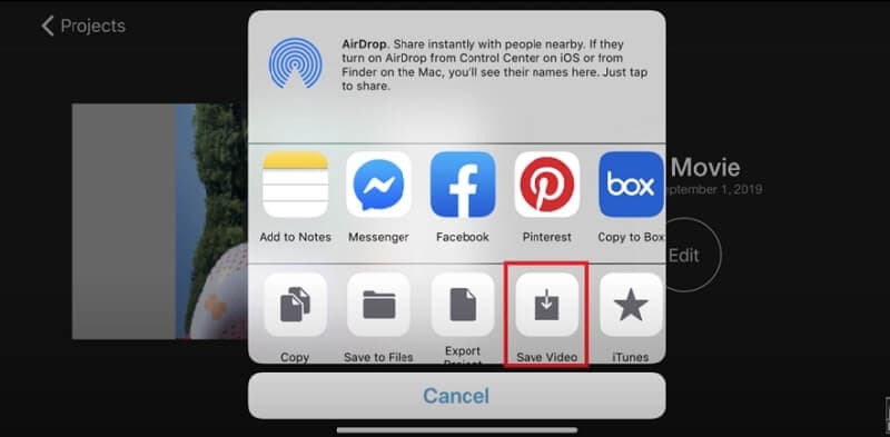 iMovie Videoausgabe speichern