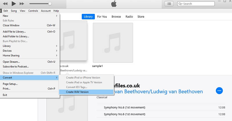 iTunes Oberfläche Audio zu WAV