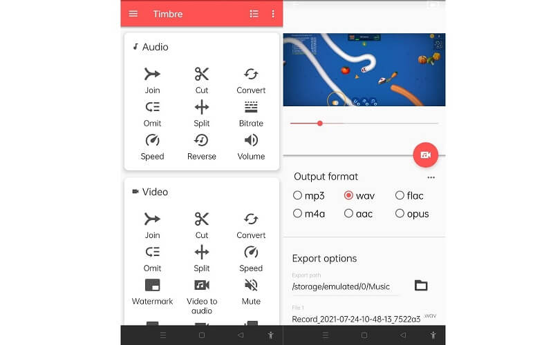 Mobile Oberfläche von Timbre