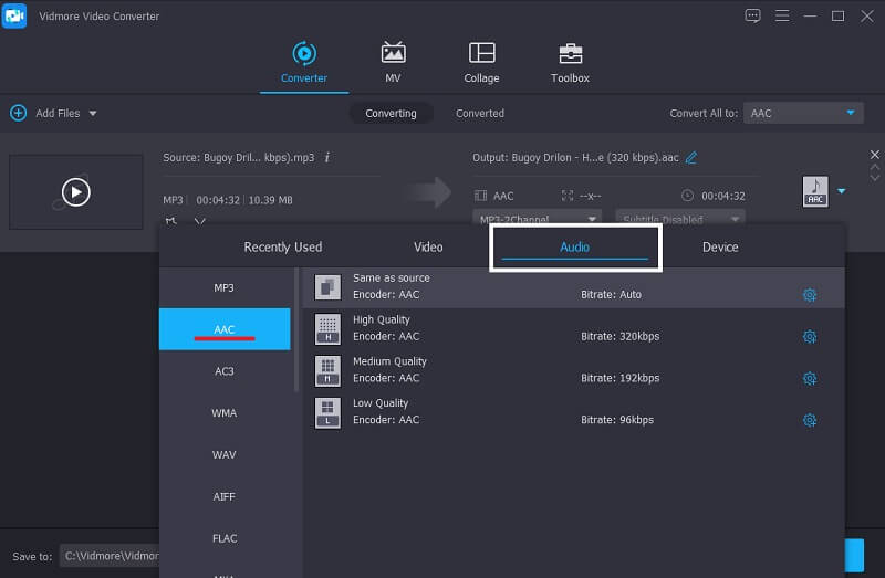 Vidmore AAC auswählen