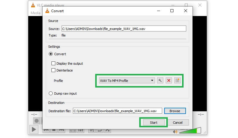 VLC Konvertierungsvorgang starten