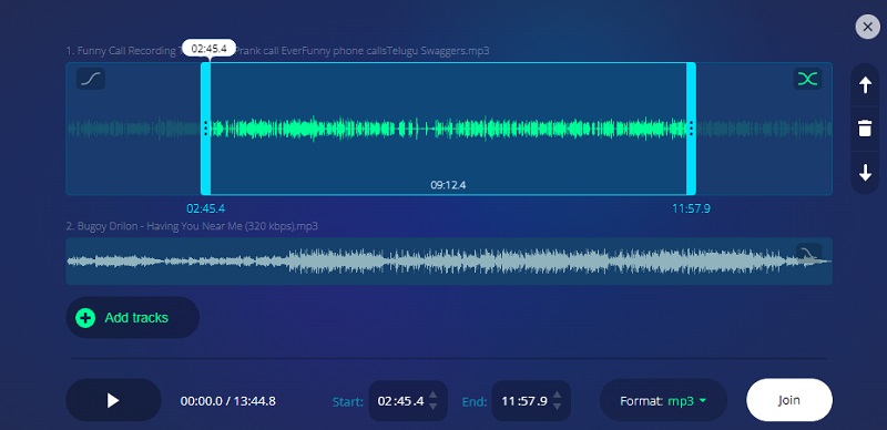 123apps MP2-Datei schneiden und zusammenführen