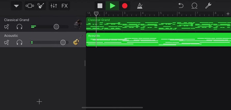 GarageBand Audio‑Bearbeitungsoberfläche