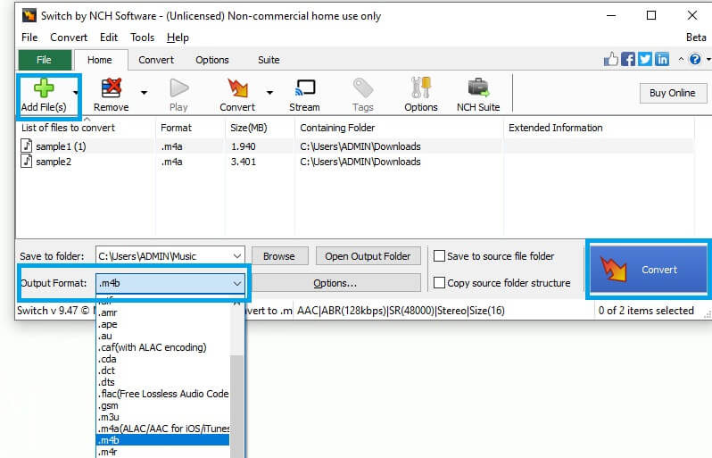 Switch Audio Converter Oberfläche