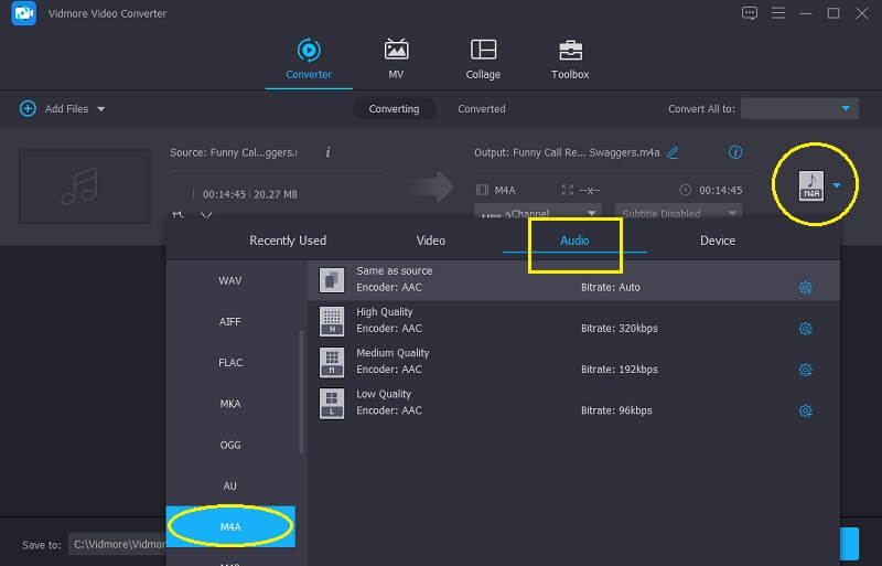 Vidmore Formate auswählen