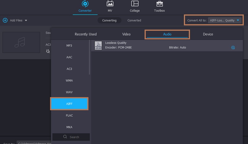 Vidmore AIFF-Format wählen