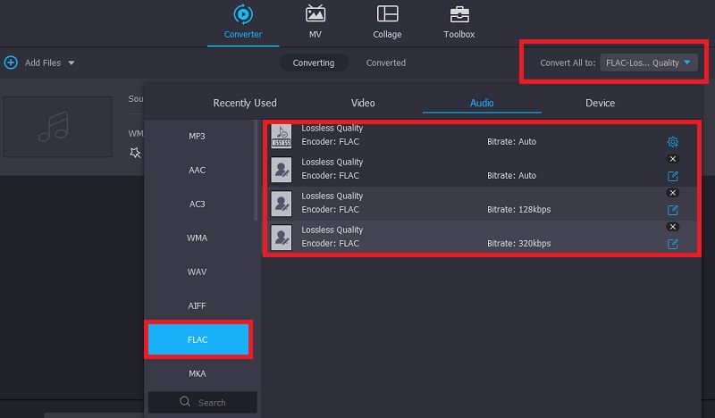 Vidmore Format und Audio-Profil auswählen