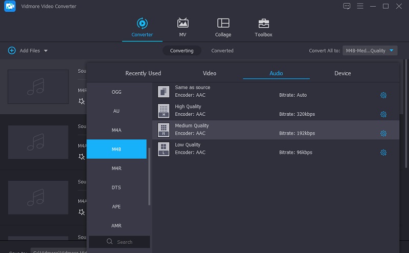 Vidmore VC M4B auswählen