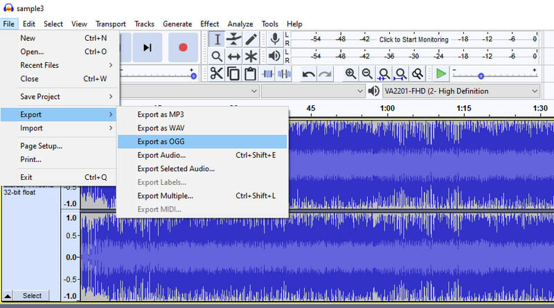 Audacity MP2 in OGG konvertieren