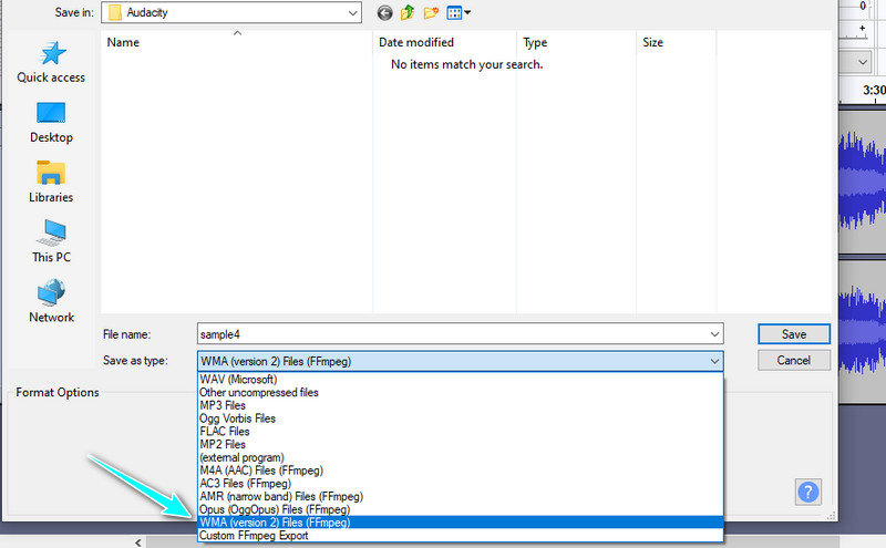 Audacity Ausgabeformat auswählen