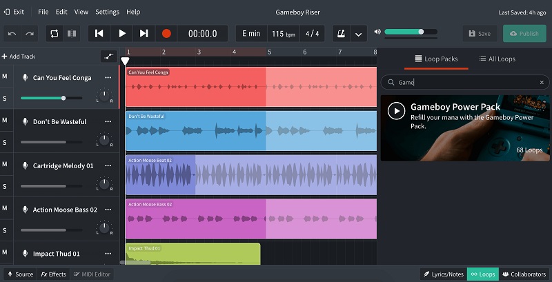 BandLab Audio Editor Online-Oberfläche