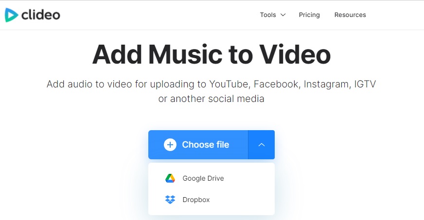 Clideo Audiodatei hinzufügen