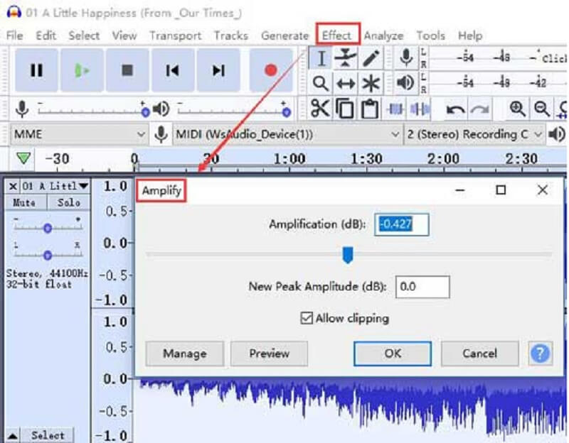 Lautstärke erhöhen mit Audacity