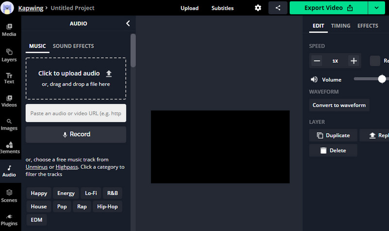 Kapwing Video und Audio kombinieren