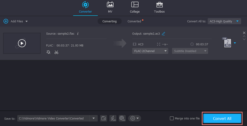 Vidmore startet die Dateikonvertierung