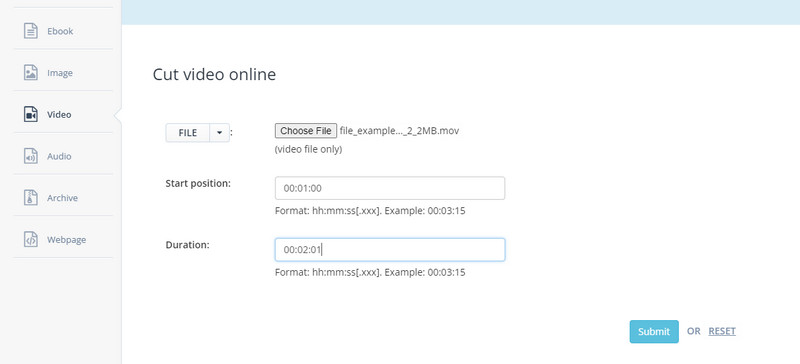 Video mit Aconvert.com schneiden
