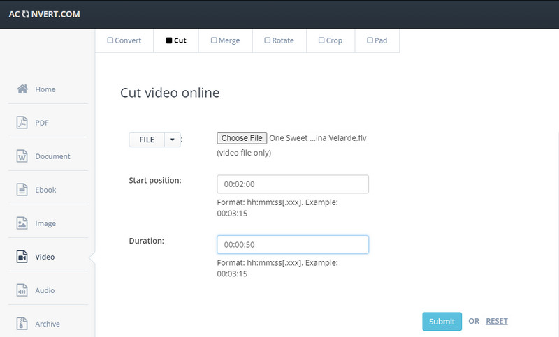 Aconvert FLV schneiden