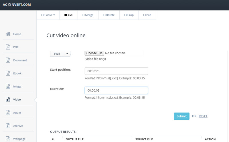 Aconvert WebM trimmen