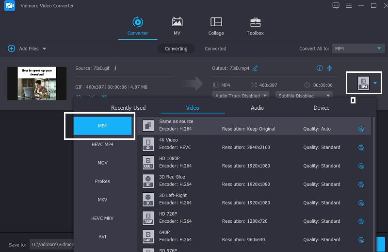 MP4-Format wählen Vidmore