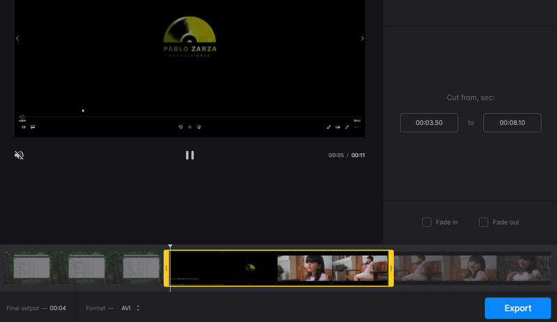 Clideo AVI‑Video schneiden