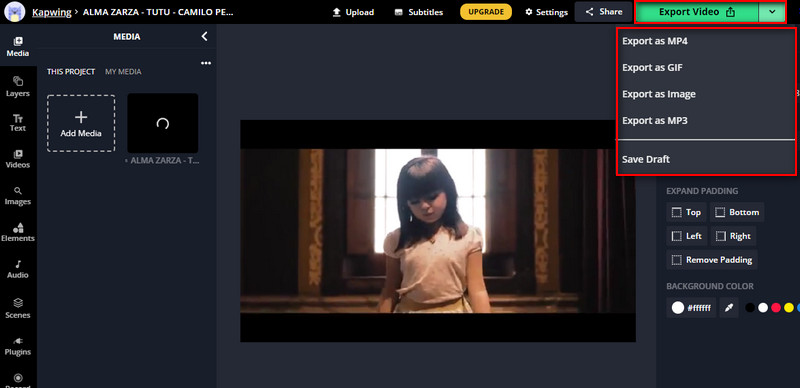 Kapwing Ausgabe speichern