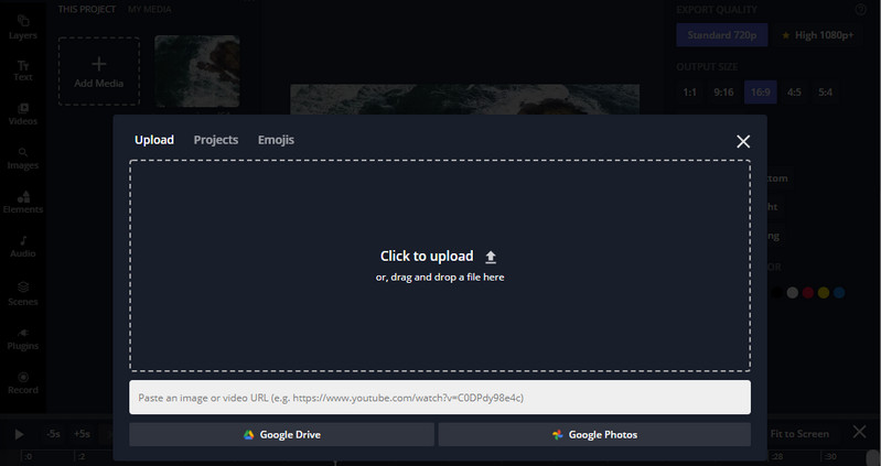 Kapwing Upload-Optionen