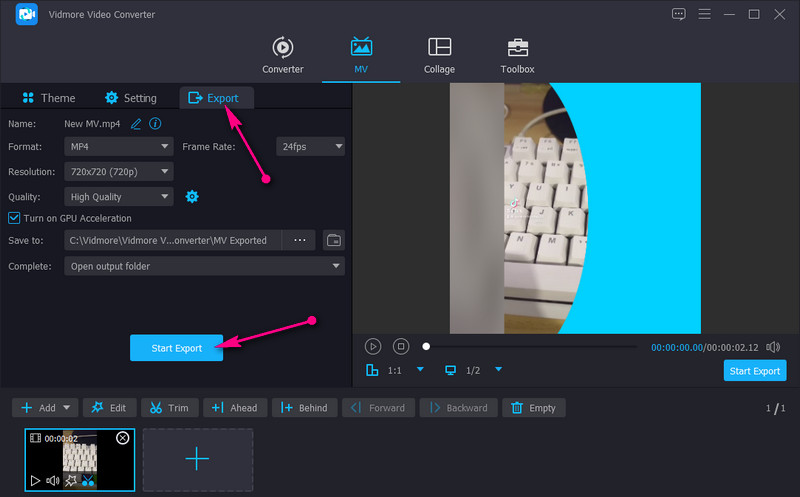 Mit Vidmore exportiertes, getrimmtes Video