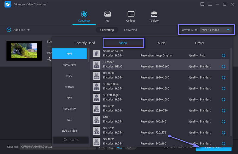 Vidmore getrimmten Film speichern