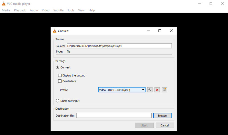 VLC-Konvertierungsoberfläche