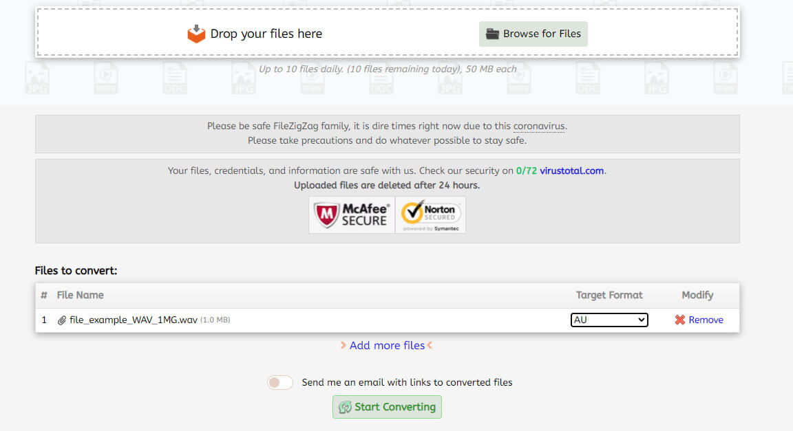 FILEZIGZAG Datei konvertieren