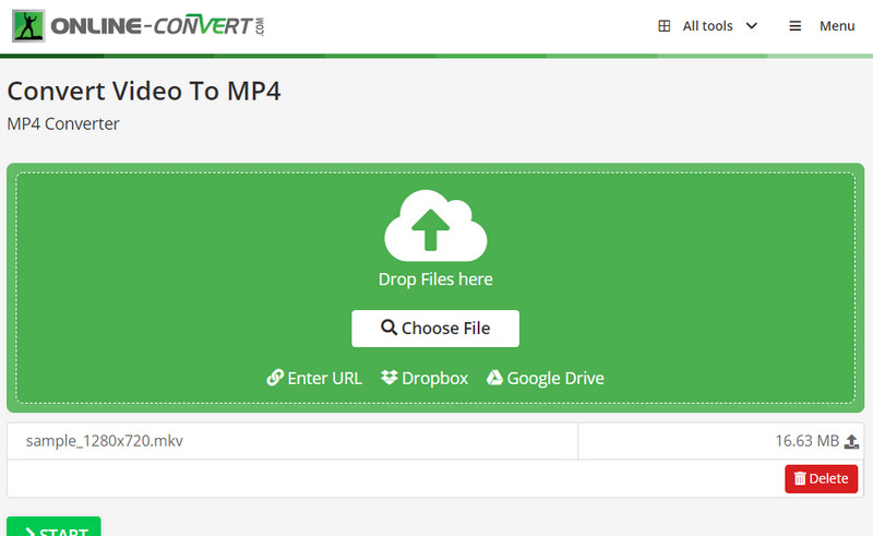 Online Convert – Oberfläche