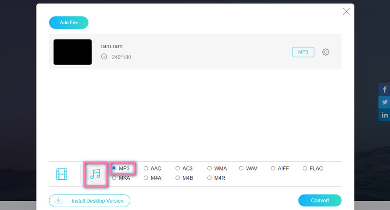 VFVCO Format auswählen
