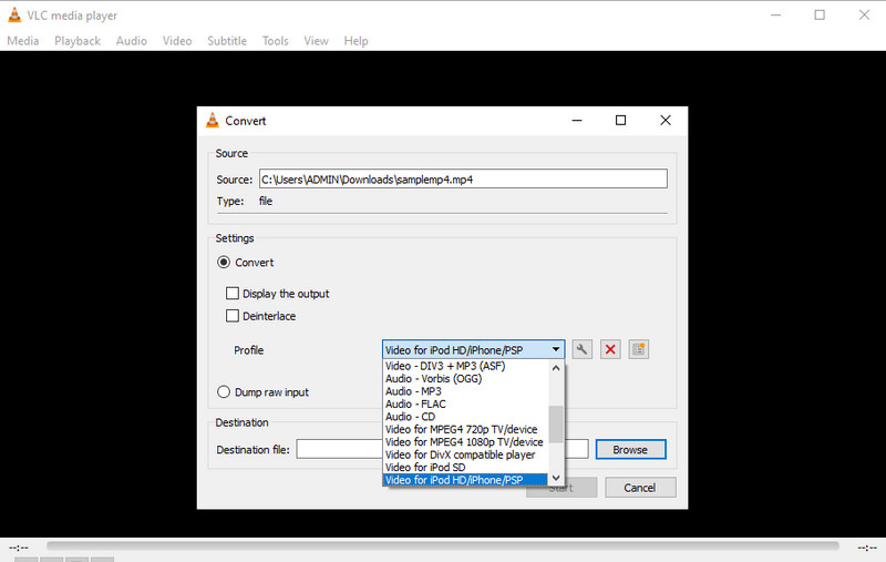 VLC Konvertierungsoberfläche