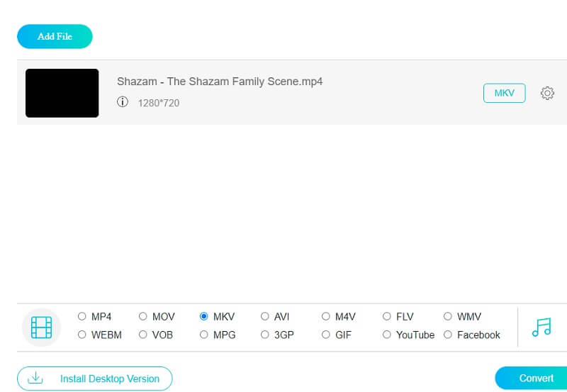 MKV hinzufügen Vidmore Online
