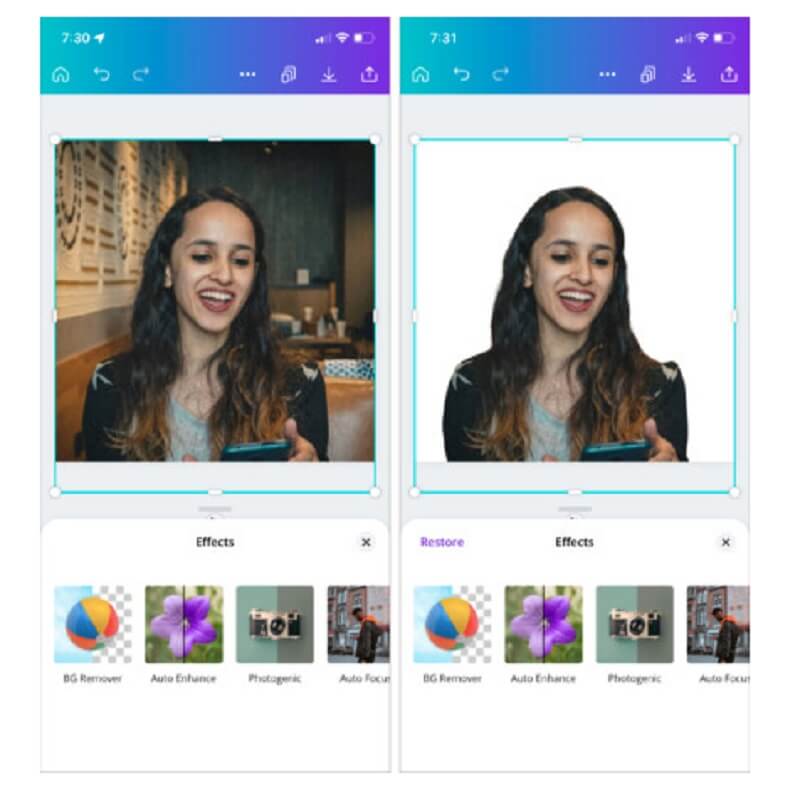 Hintergrundradierer Canva iPhone