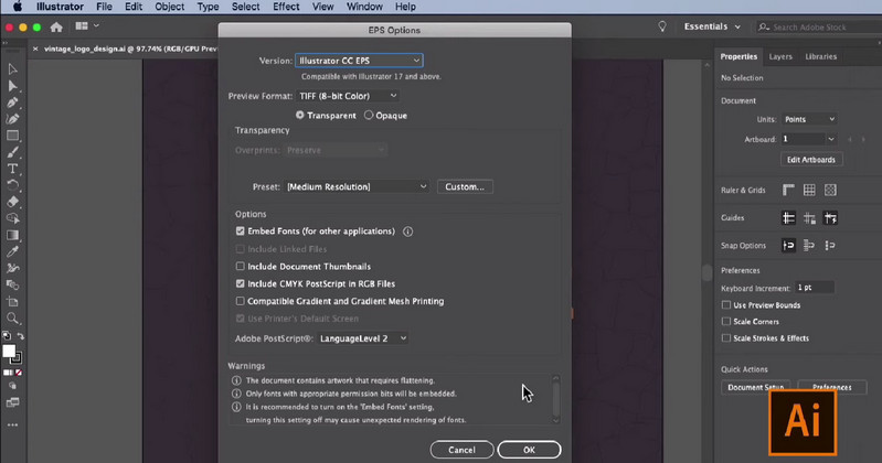 Illustrator Export als EPS