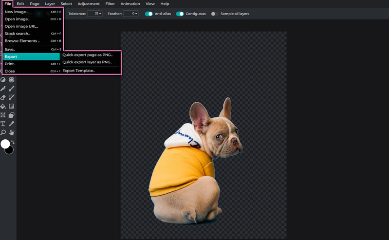 PIXLR – Ausgabe speichern