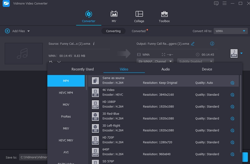 Wählen Sie MP4 Vidmore
