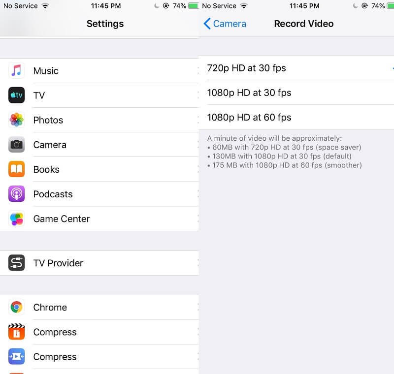 Über die Videoeinstellungen komprimieren